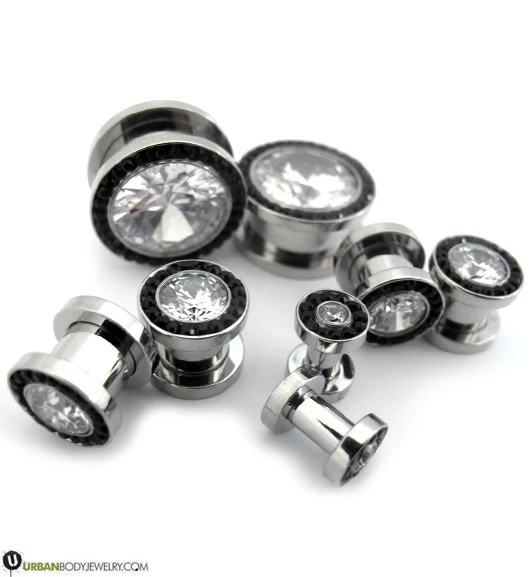 Black & Clear CZ Diamond Stainless Steel Plugs - Mrs Treak