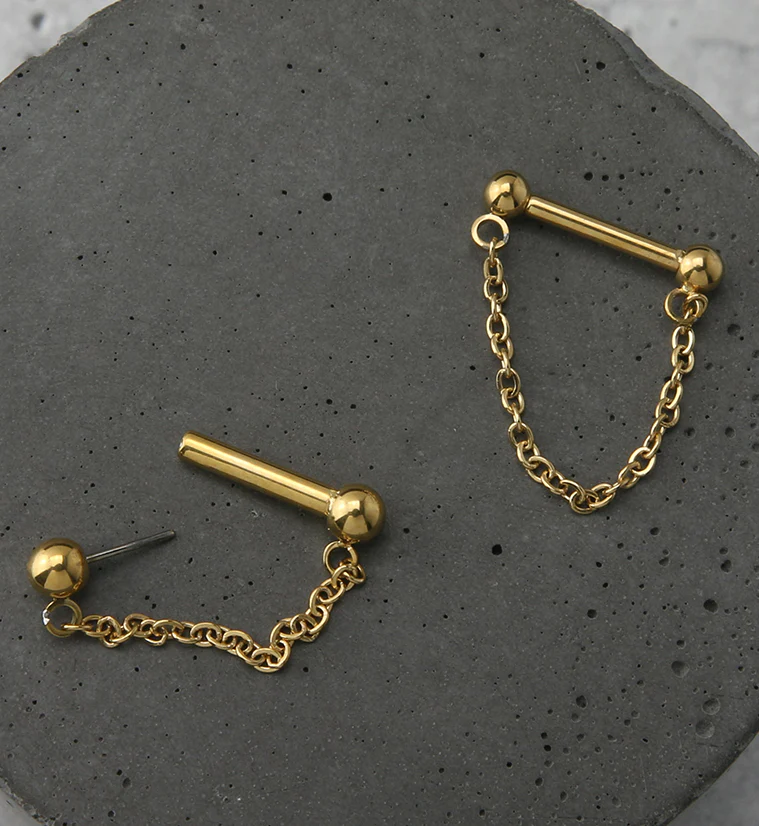 24kt Gold PVD Dangle Chain Threadless Barbell - Mrs Treak