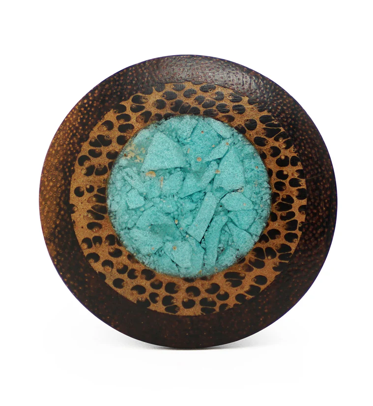 Single Flare Dark Tamarind Wood Plugs with Coconut & Turquoise Inlay - Mrs Treak