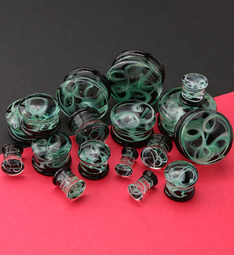 Seafoam Green Haze Swirl Glass Plugs - Mrs Treak