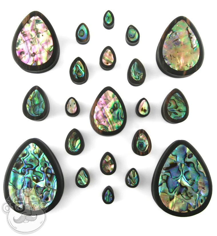 Abalone Shell Areng Wood Teardrop Plugs - Mrs Treak
