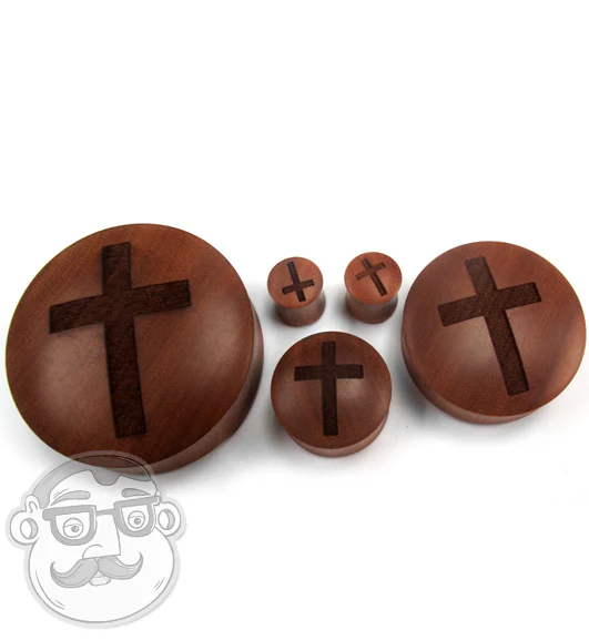 Cross Engraved Wood Plugs - Mrs Treak