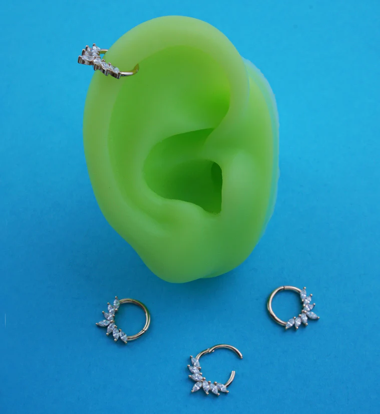 14kt Gold Coronet Marquise Clear CZ Hinged Segment Ring - Mrs Treak