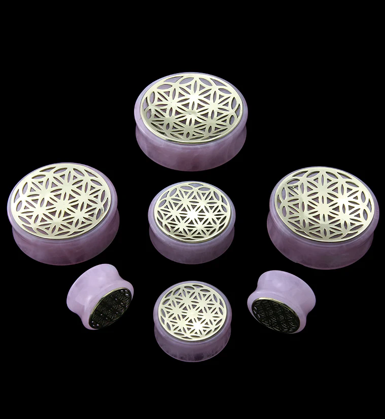 Flower of Life Rose Quartz Stone Plugs - Mrs Treak