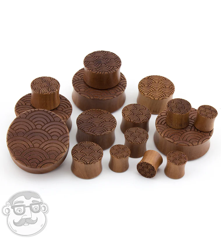 Seigaiha Engraved Saba Wood Plugs - Mrs Treak