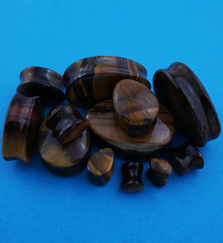 Tiger Eye Stone Teardrop Plugs - Mrs Treak