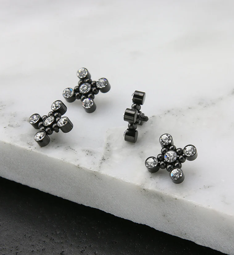 Black PVD Quincunx CZ Titanium Internally Threaded Top - Mrs Treak