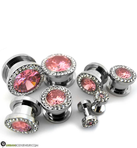 Pink & Clear CZ Diamond Stainless Steel Plugs - Mrs Treak