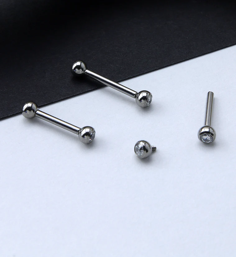 Double CZ Internally Threaded Titanium Barbell - Mrs Treak
