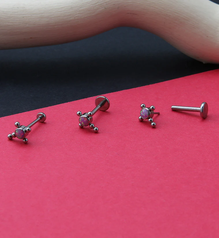 Beaded Cross Pink Opalite Titanium Threadless Labret - Mrs Treak