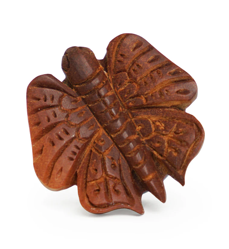 Carved Butterfly Saba Wood Plugs - Mrs Treak