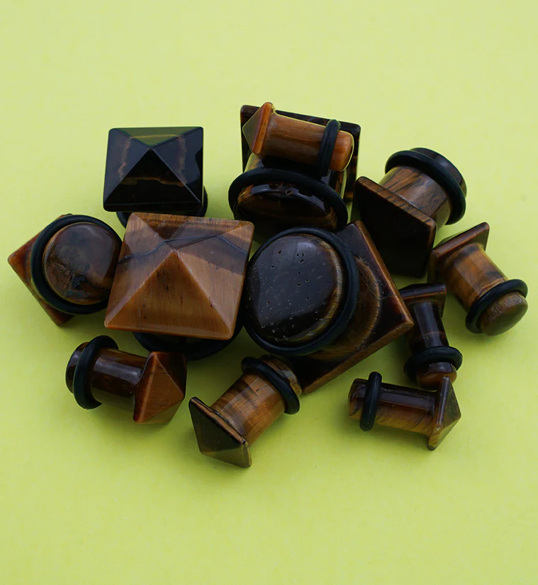 Tiger Eye Stone Squared Plugs - Mrs Treak