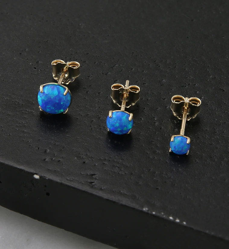 14kt Gold Prong Set Blue Opalite Earrings - Mrs Treak