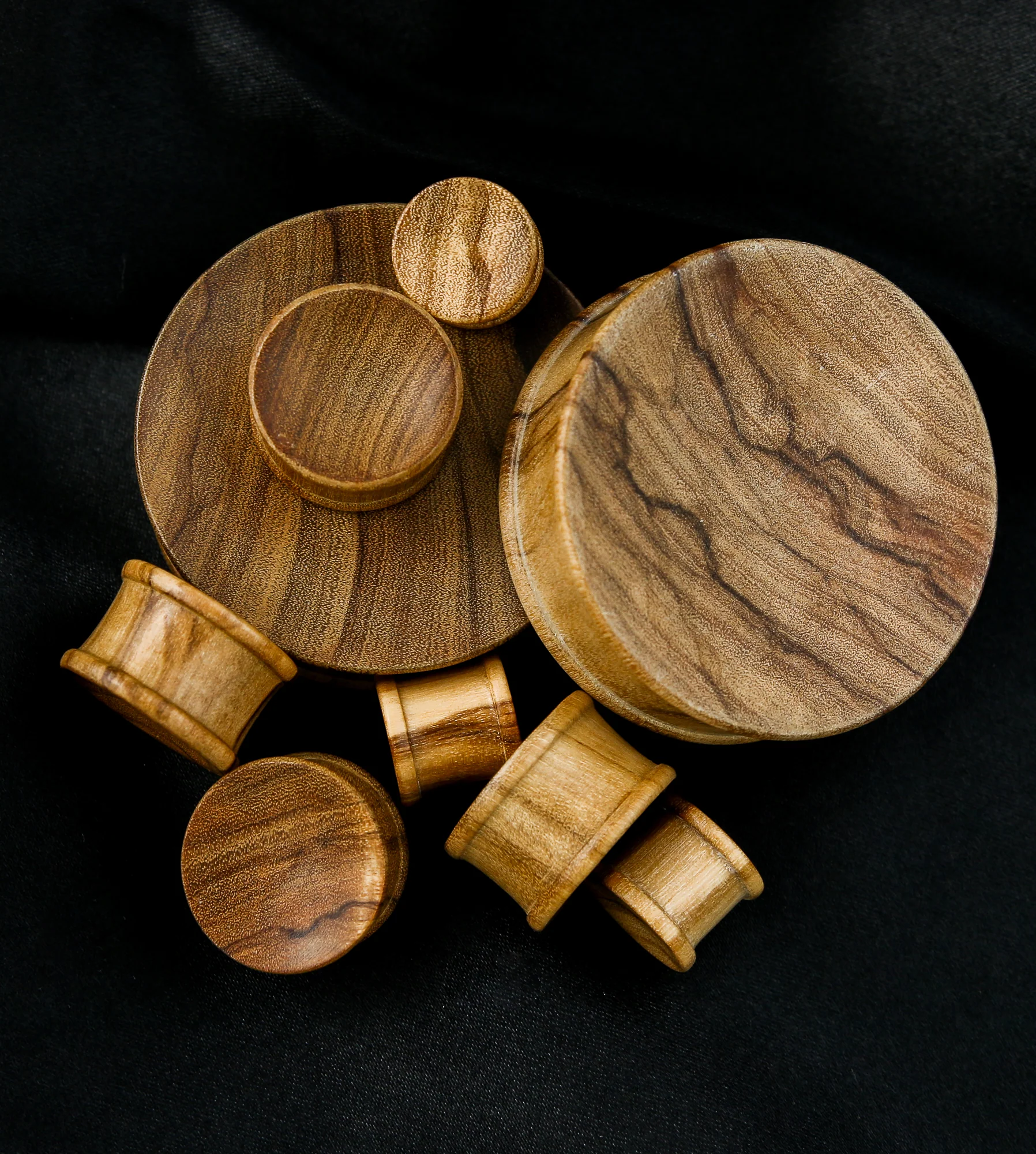 Olive Wood Concave Top Hat Plugs - Mrs Treak