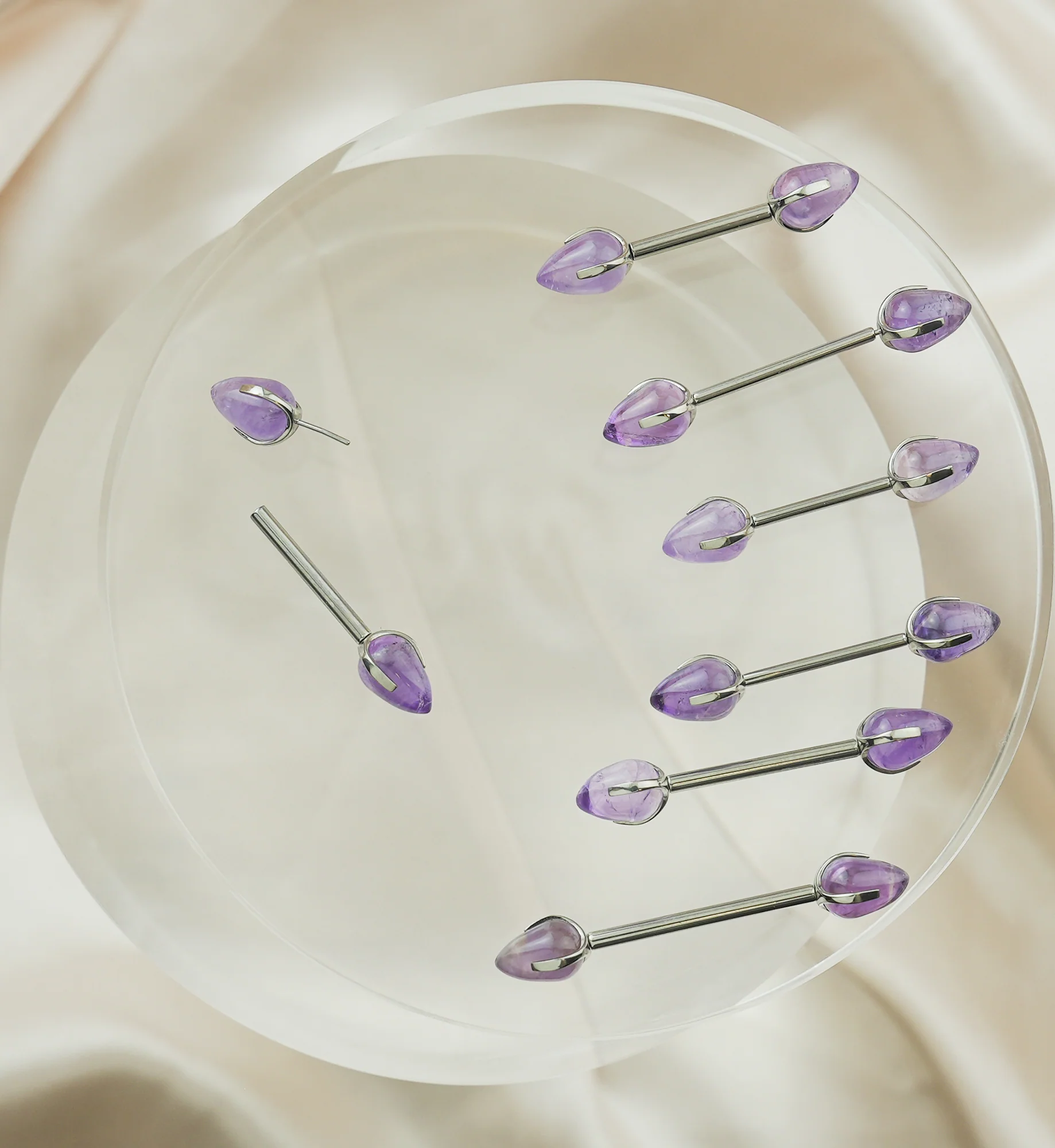 Point Amethyst Stone Threadless Titanium Nipple Barbell - Mrs Treak