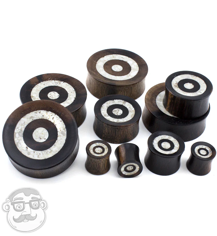 Areng Wood Plugs With White Target Stone Inlay - Mrs Treak