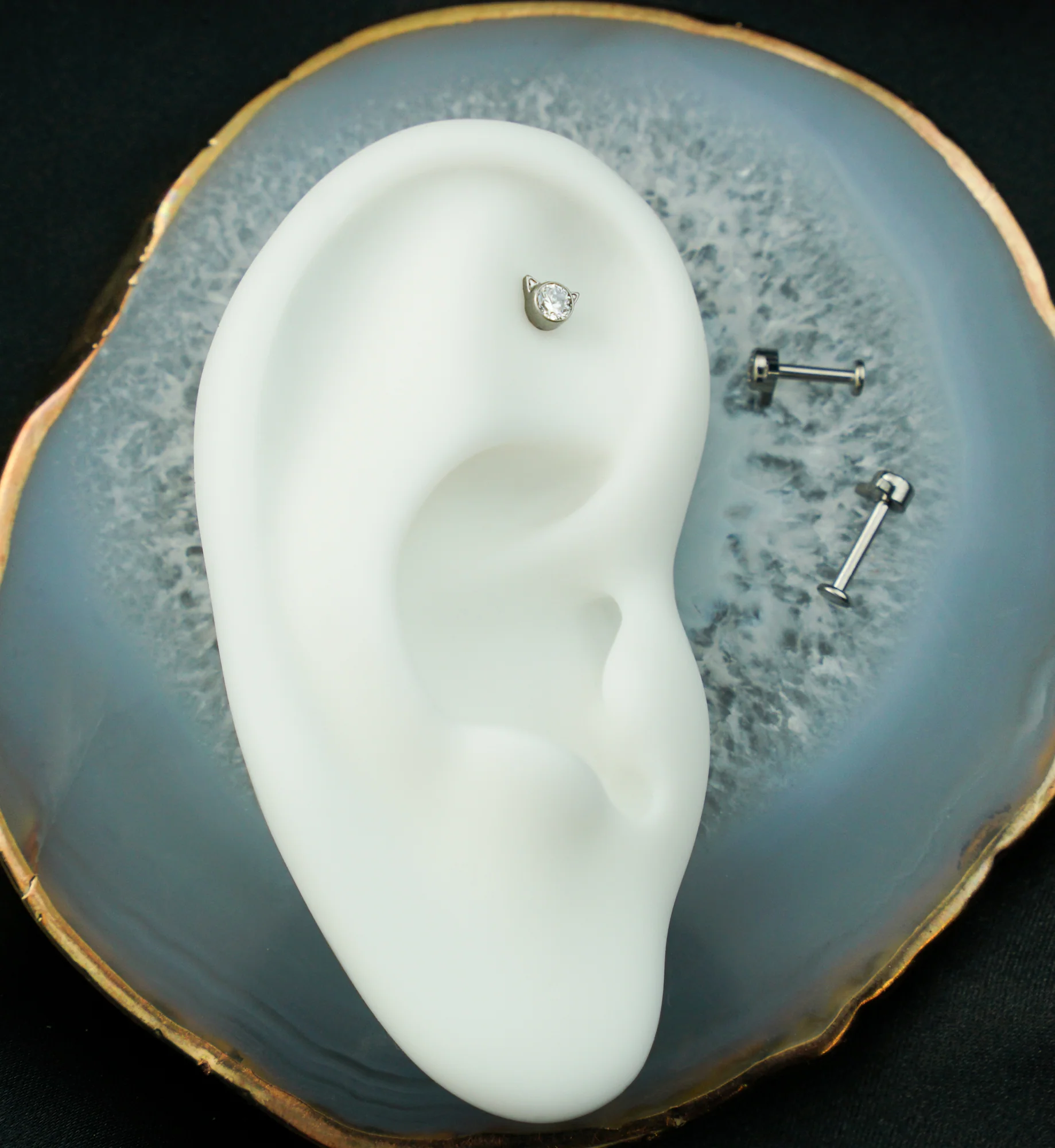 Cat Clear CZ Internally Threaded Titanium Labret - Mrs Treak