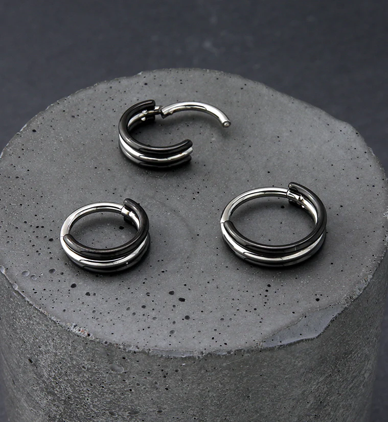 Stacked Black And White Titanium Hinged Segment Ring - Mrs Treak