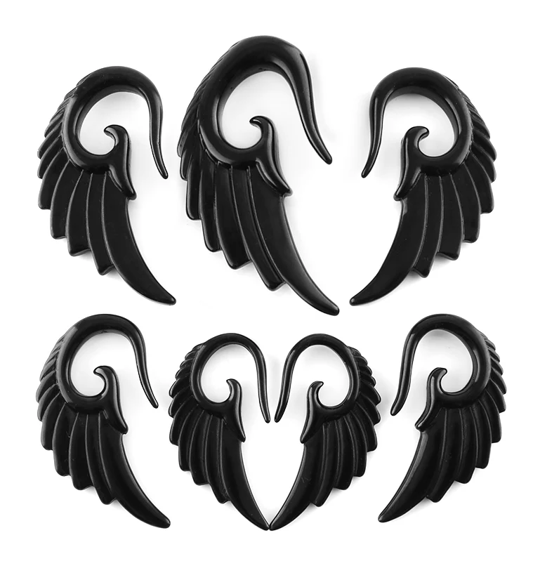 Black Angel Wing Spiral Plugs - Mrs Treak