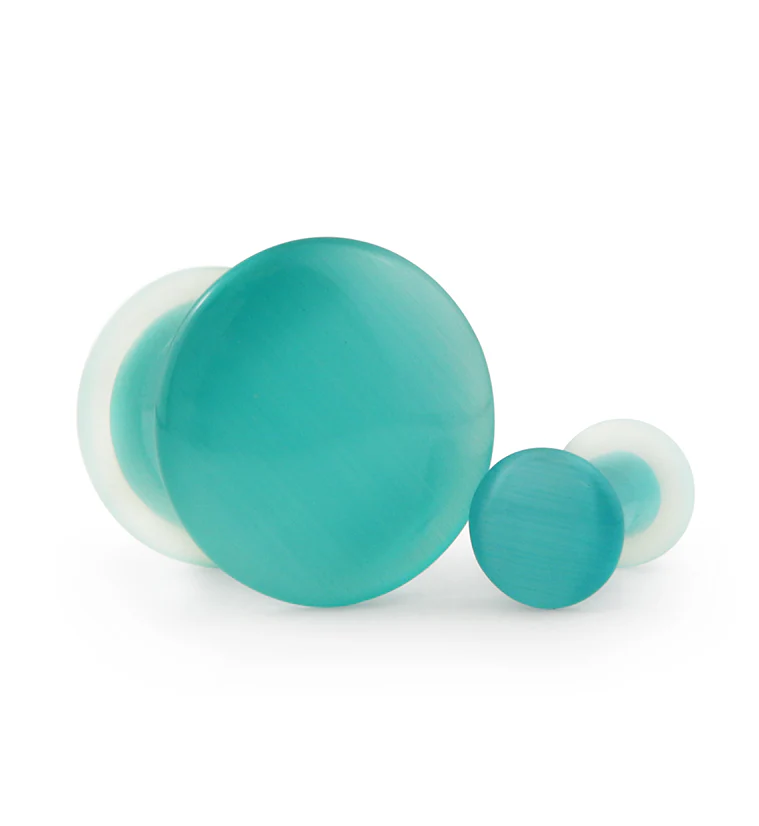 Turquoise Cat's Eye Glass Single Flare Plugs - Mrs Treak