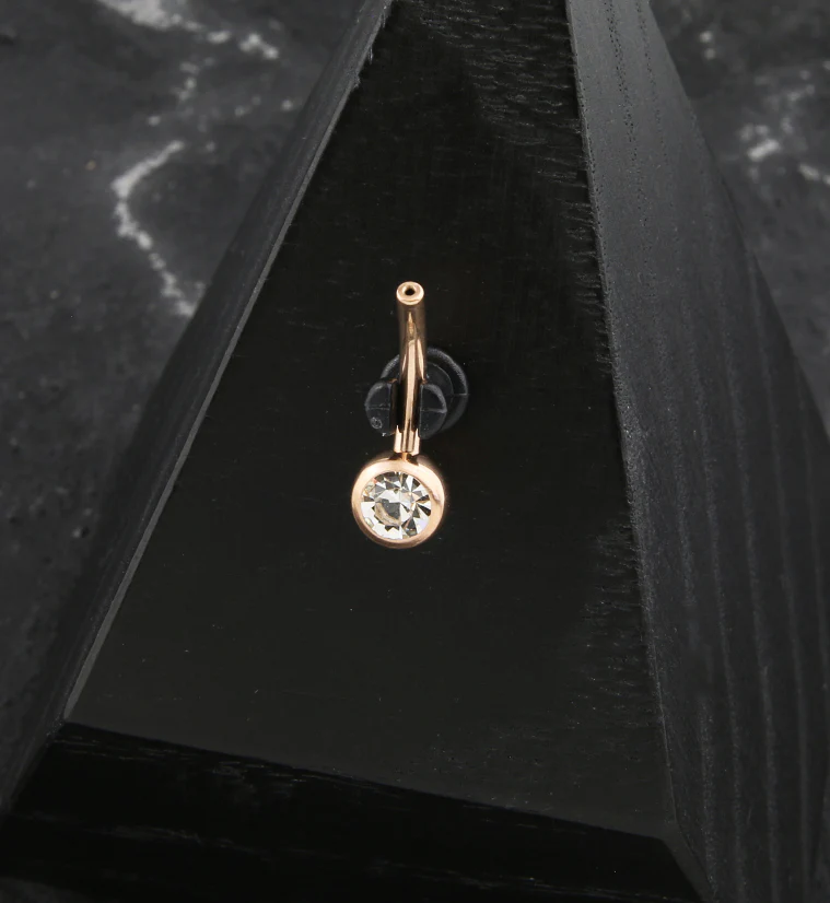 Rose Gold PVD Bezel Clear CZ Titanium Threadless Belly Button Ring Base - Mrs Treak