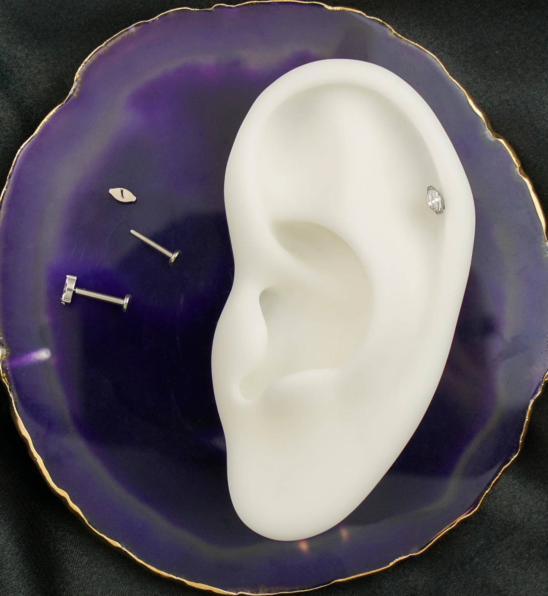 Marquise Clear CZ Flat Disk Threadless Labret - Mrs Treak