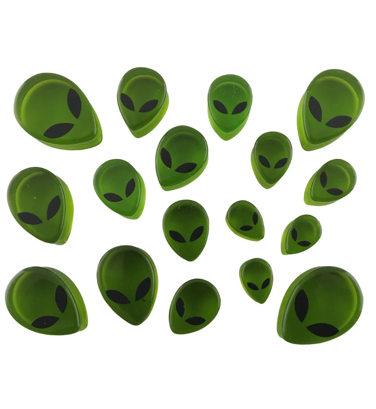 Green Alien Glass Reverse Teardrops - Mrs Treak