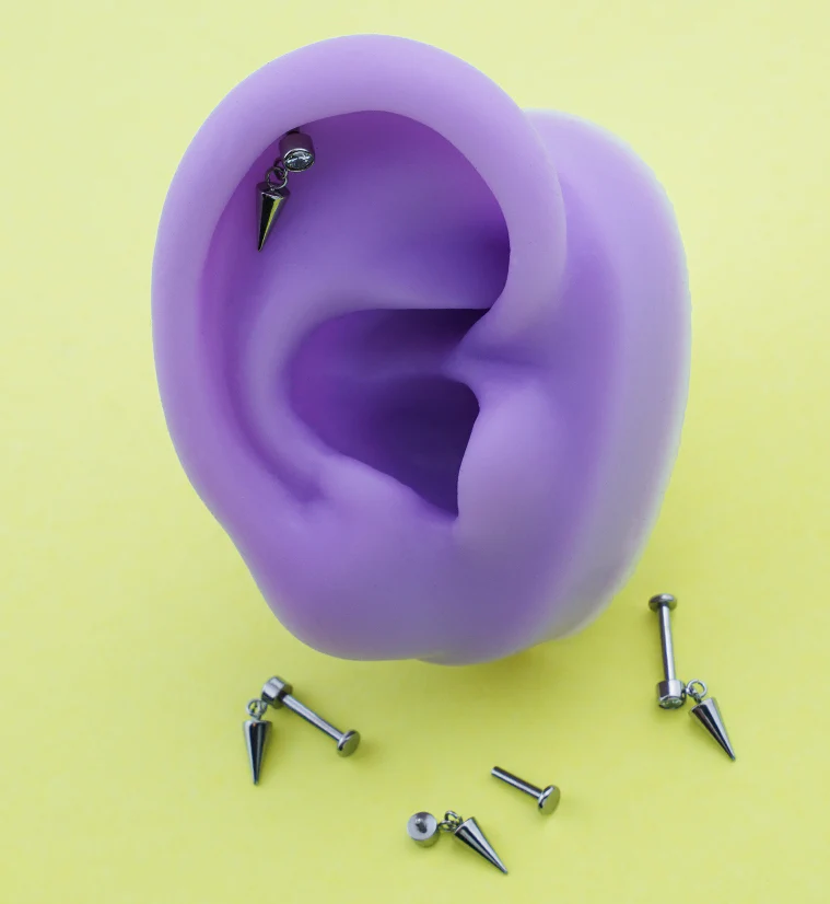 Dangle Cone Clear CZ Internally Threaded Titanium Labret - Mrs Treak