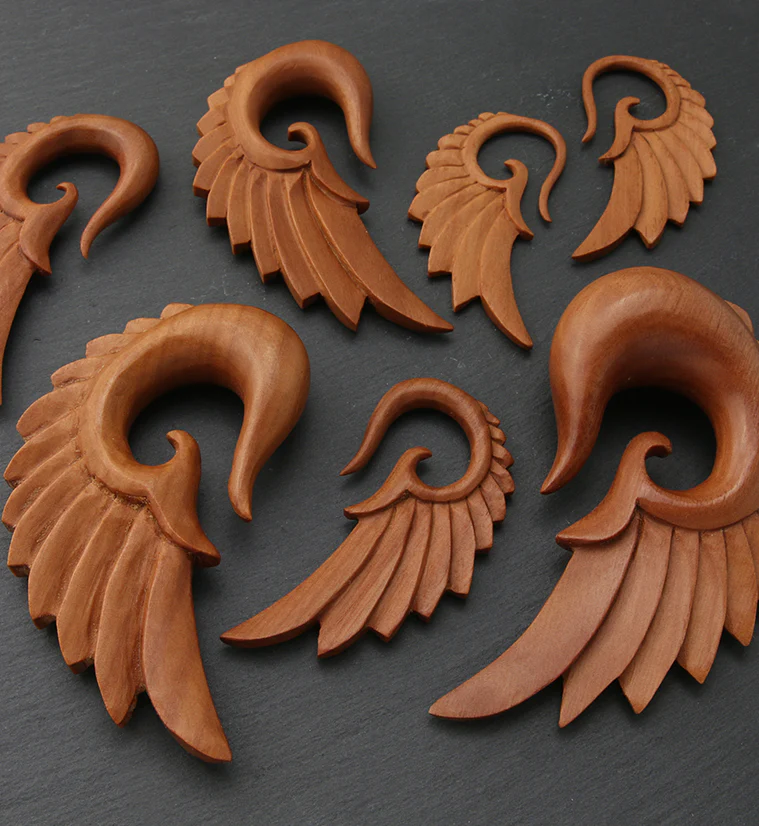 Saba Wood Angel Wing Hanger Plugs - Mrs Treak