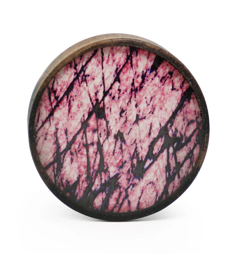 Areng Wood Plugs with Faux Pink Labradorite Inlay - Mrs Treak