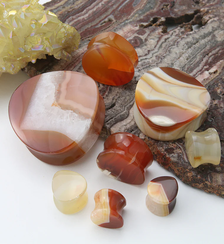 Carnelian Agate Stone Teardrop Plugs - Mrs Treak