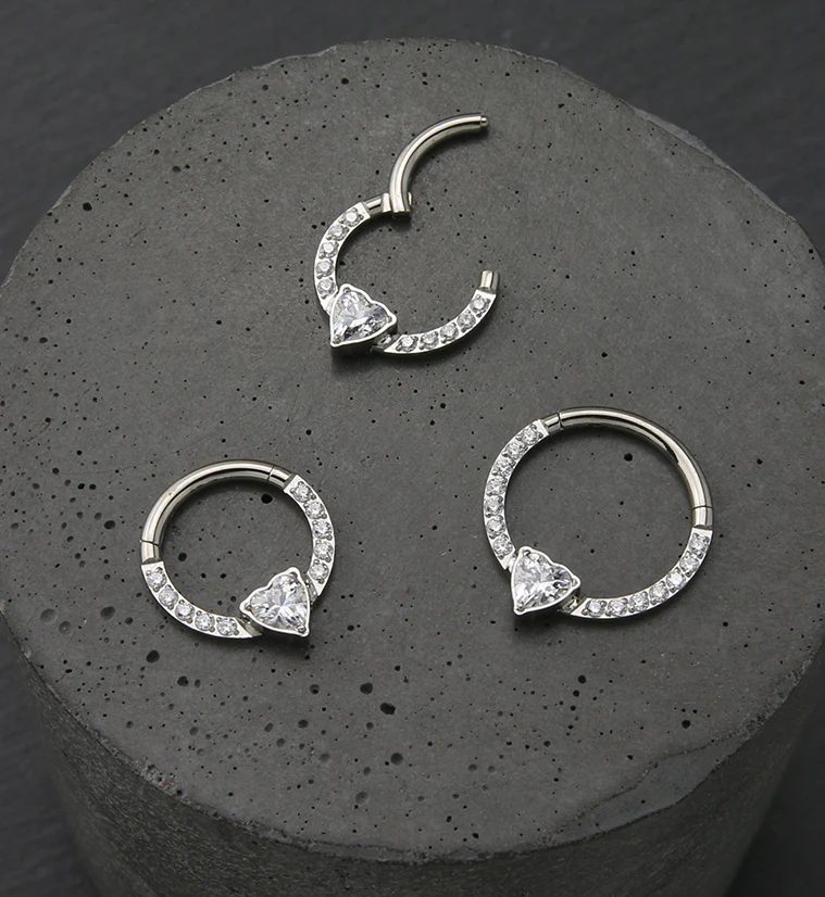 Heart Row CZ Titanium Hinged Segment Ring - Mrs Treak