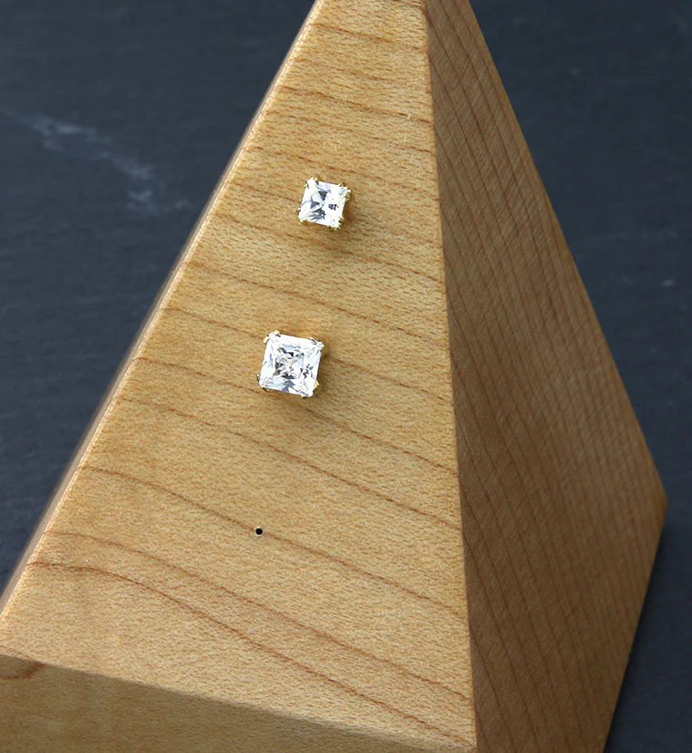 Gold PVD Square CZ Threadless Titanium Top - Mrs Treak