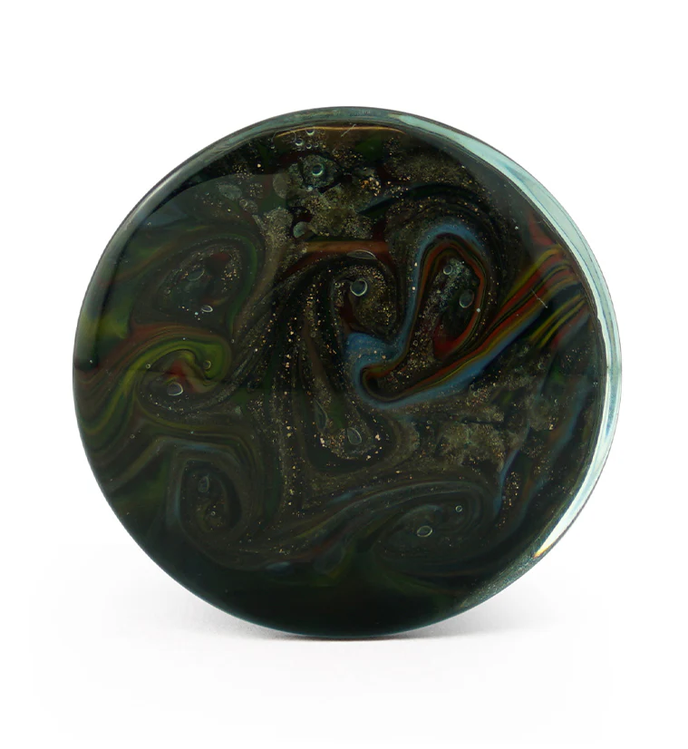 Rainbow Swirl Glass Double Flare Plugs - Mrs Treak