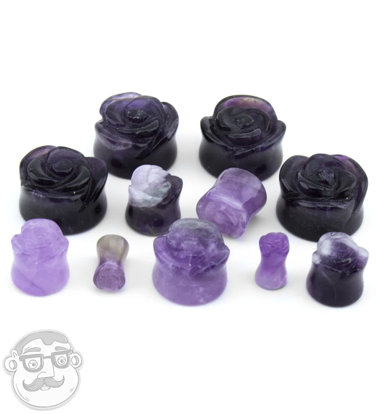 Purple Amethyst Stone Rosebud Plugs - Mrs Treak