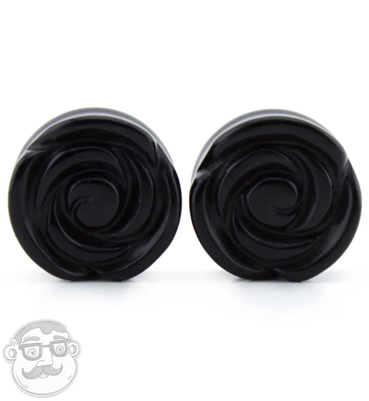 Black Agate Stone Rosebud Plugs - Mrs Treak