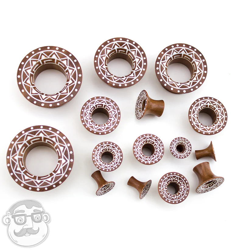 Saba Wood Mayan Flare Tunnels With Tribal Inlay - Mrs Treak