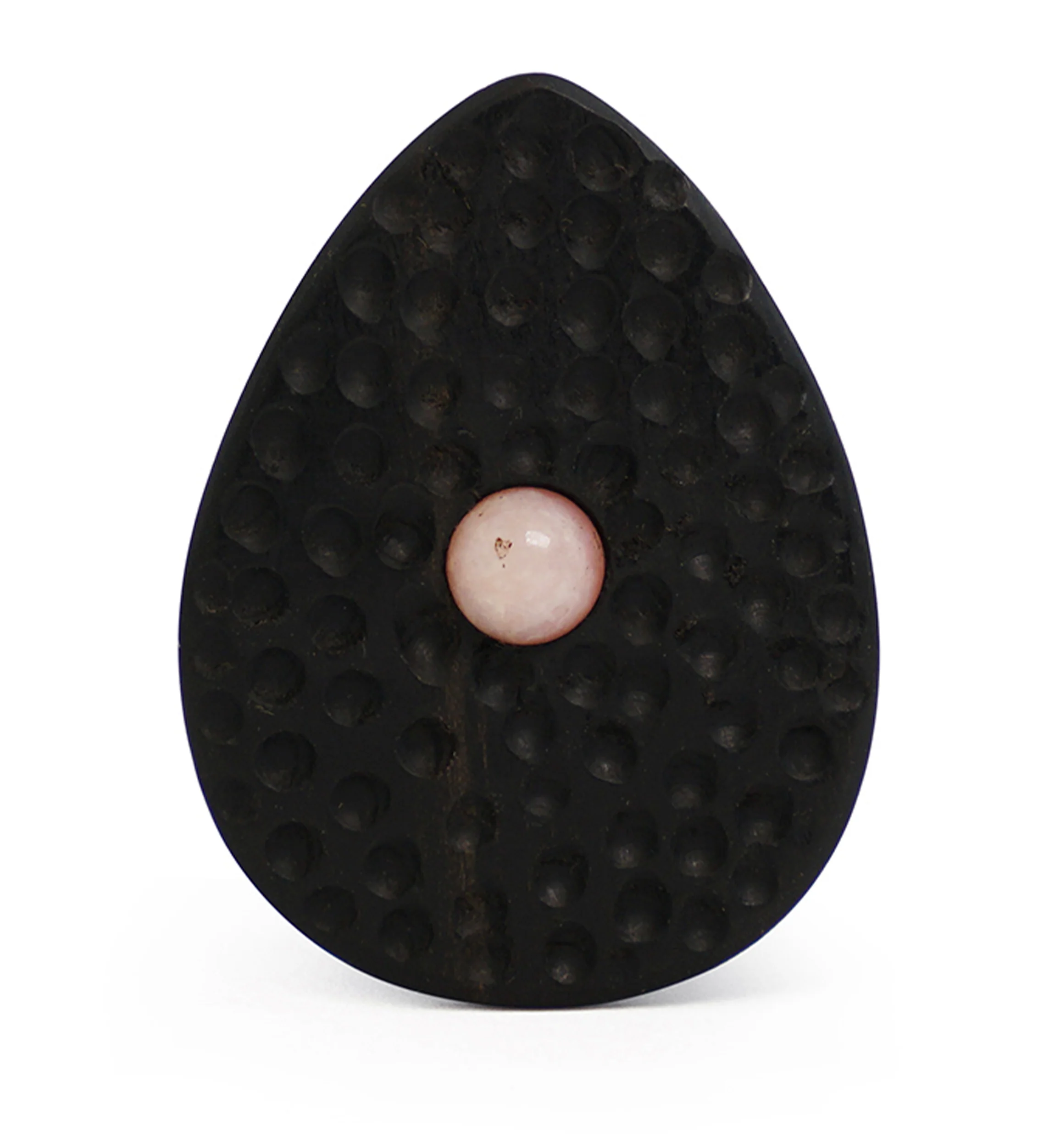 Hammered Areng Wood Teardrop Plugs with Pink Opalite Inlay - Mrs Treak