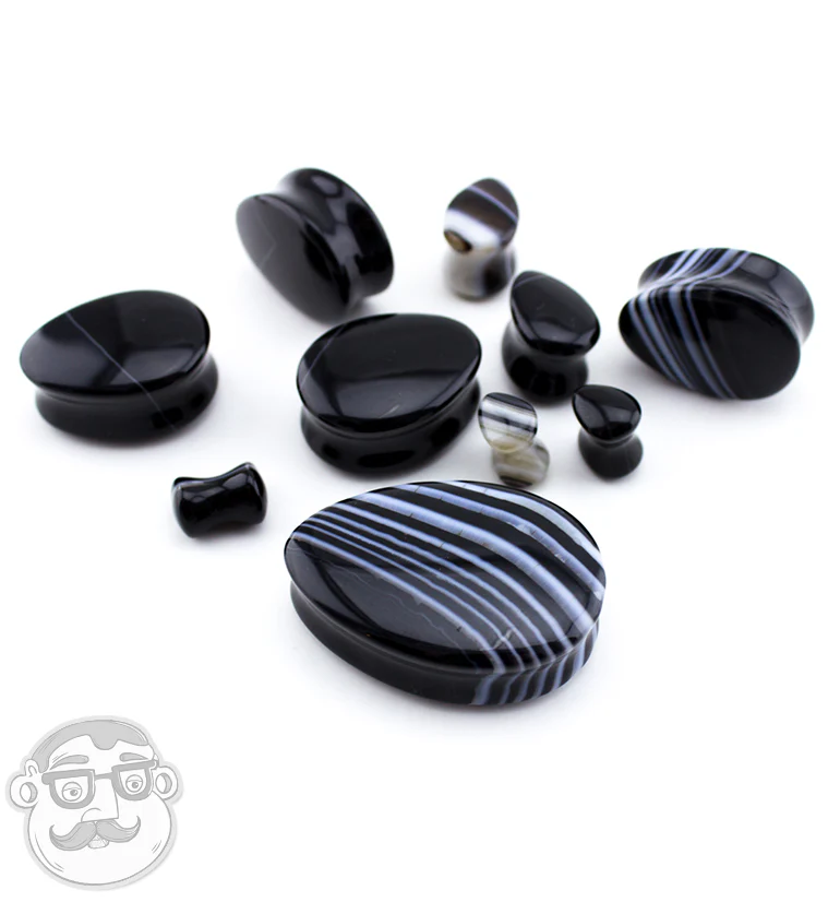Black Line Agate Stone Teardrop Plugs - Mrs Treak