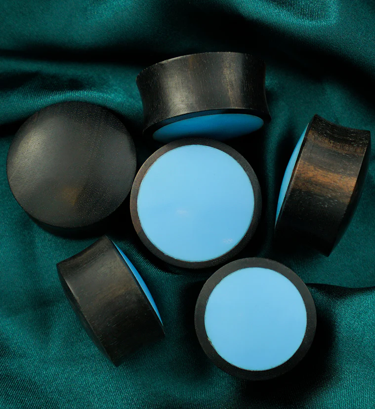 Areng Wood Plugs With Blue Resin Inlay - Mrs Treak
