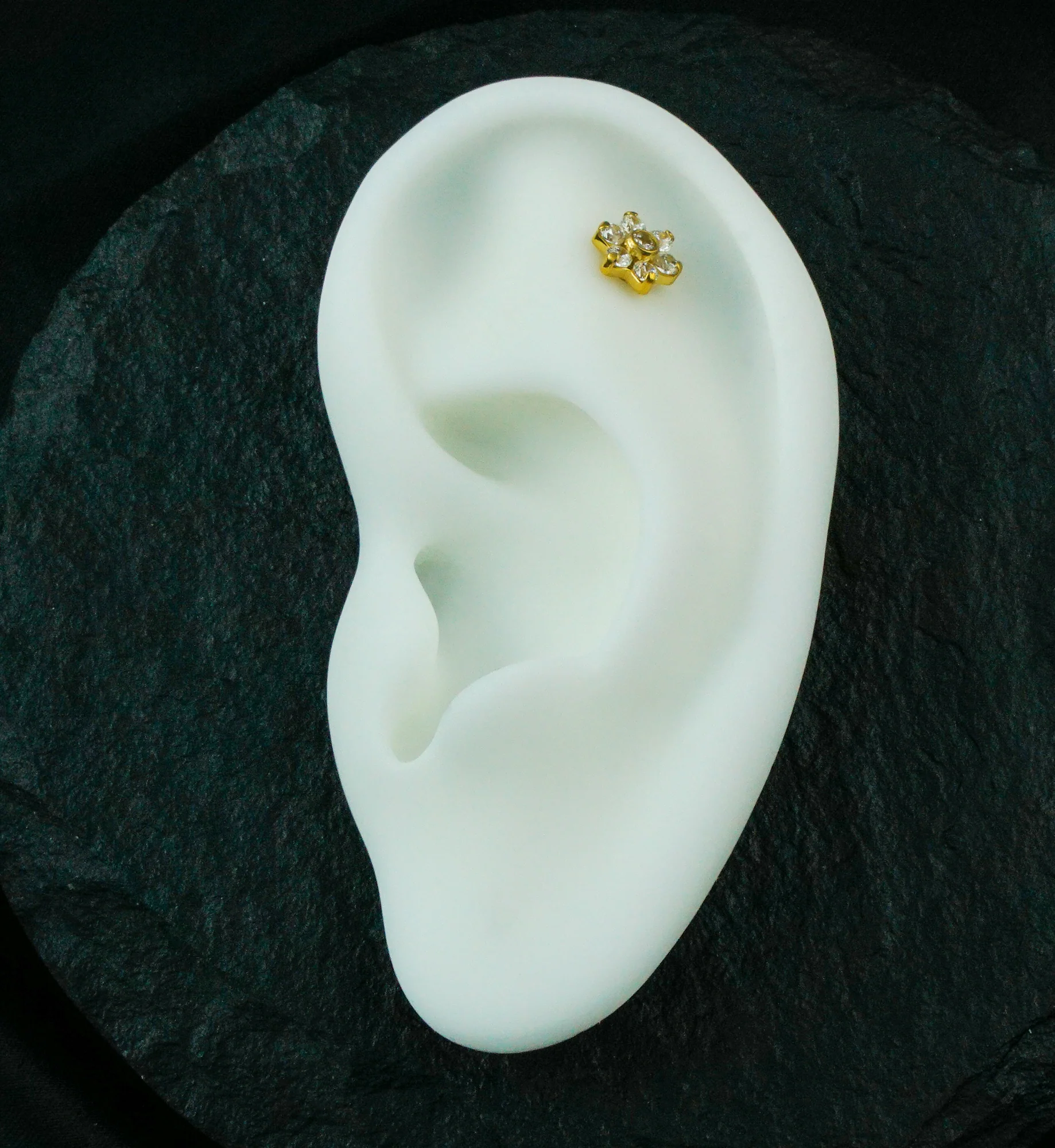 Gold PVD CZ Flower Titanium Labret Post - Mrs Treak