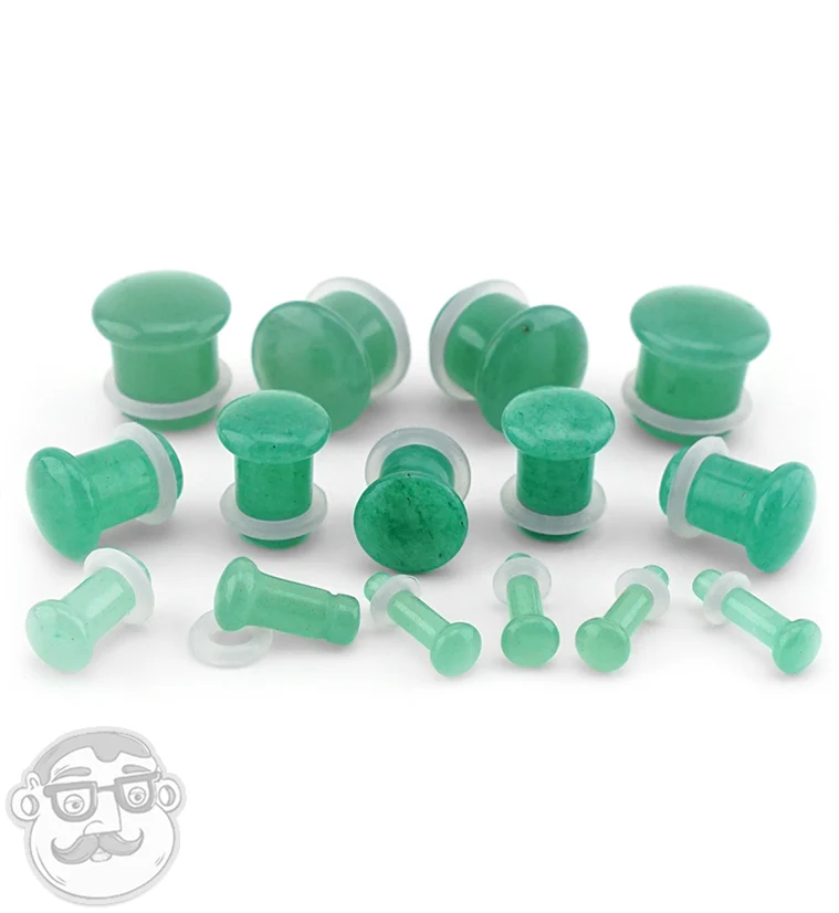 Green Aventurine Stone Plugs - Single Flare with Grooves - Mrs Treak