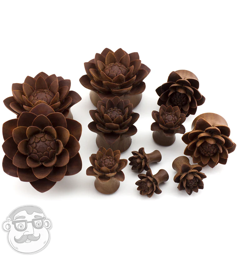 Carved Camellia Flower Wood Plugs - Mrs Treak