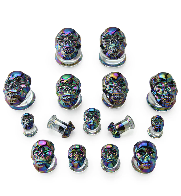Rainbow Skull Double Flare Glass Plugs - Mrs Treak
