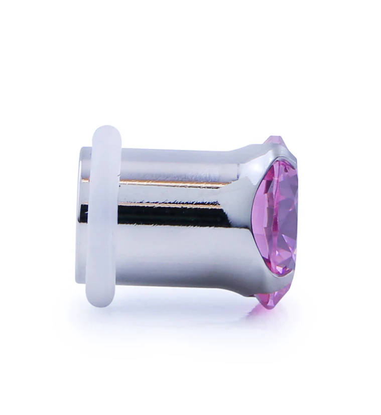 Pink CZ Stainless Steel Single Flare Plugs - Mrs Treak