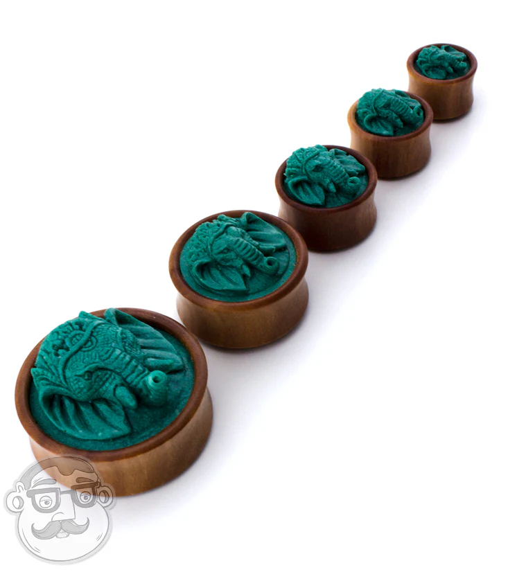 Saba Wood Plugs With Ganesh Stone Inlay - Mrs Treak