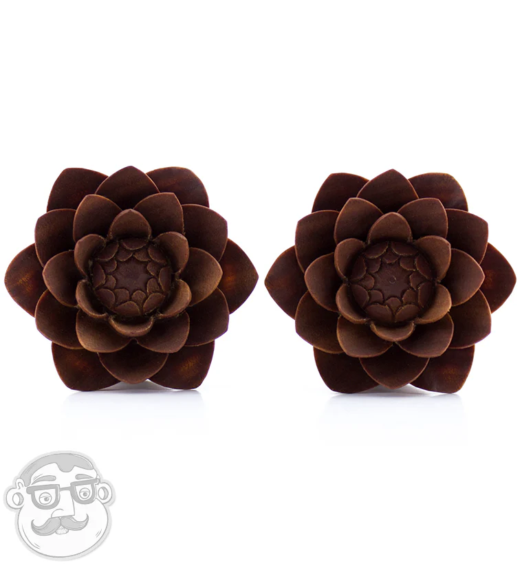 Carved Camellia Flower Wood Plugs - Mrs Treak