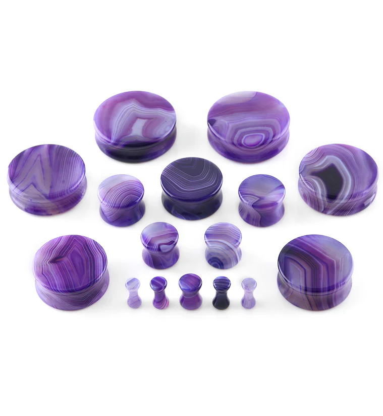 Purple Line Agate Stone Plugs - Mrs Treak