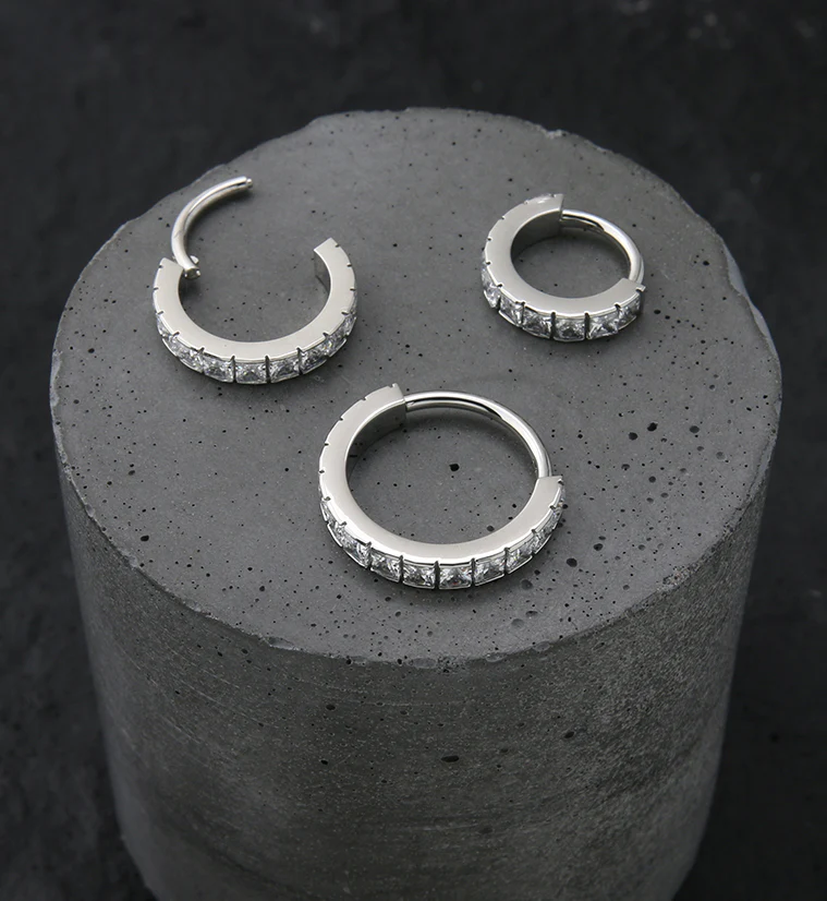 Square CZ Row Stainless Steel Hinged Segment Ring - Mrs Treak