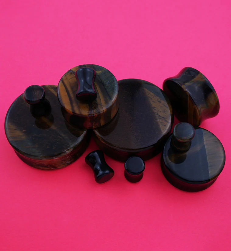 Blue Tigers Eye Stone Plugs - Mrs Treak